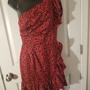 One Shoulder Red and Black Bodycon Party Dress (Size 6)